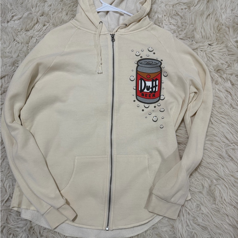Cream Hoodie with Duff Beer Graphic